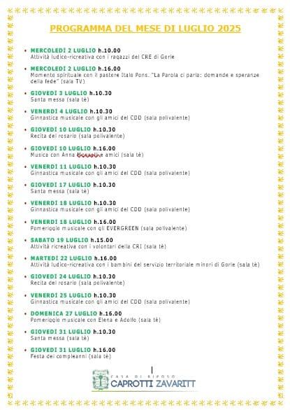 Cosa facciamo a Luglio 2025