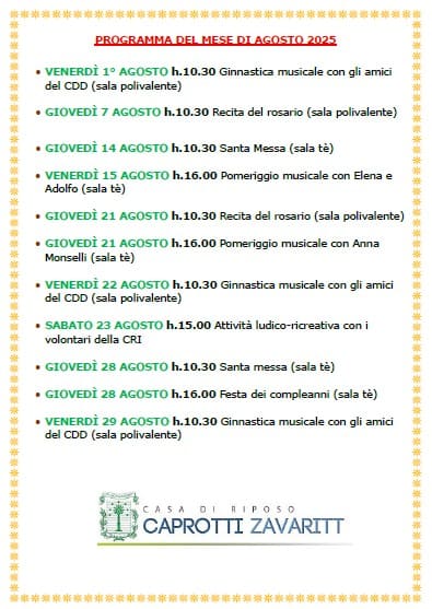 Cosa facciamo a Agosto 2025