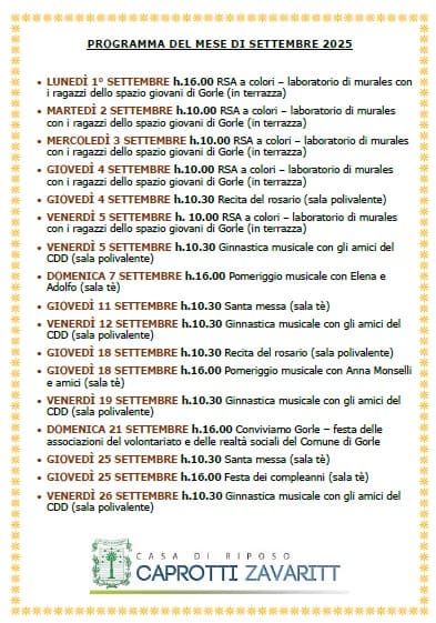 Cosa facciamo a Settembre 2025