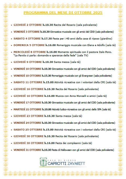Cosa facciamo a Ottobre 2025
