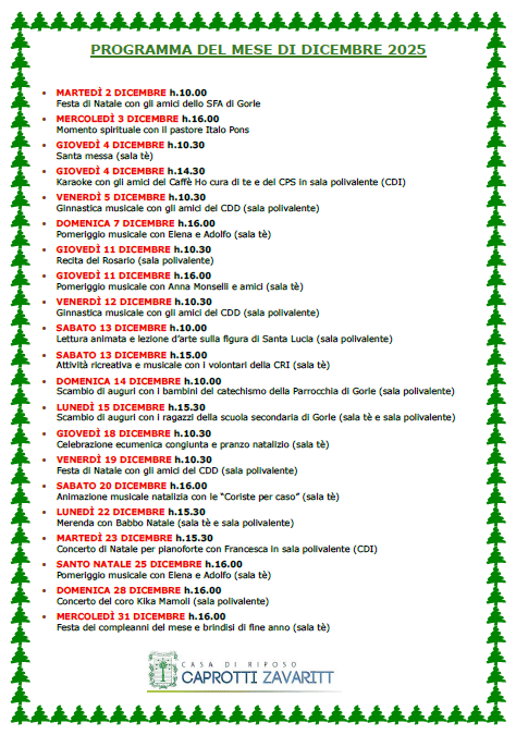 Cosa facciamo a Dicembre 2025