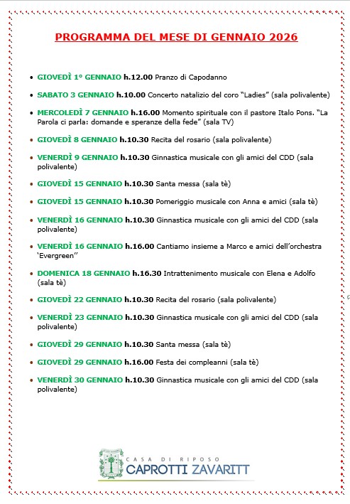 Cosa facciamo a Gennaio 2026