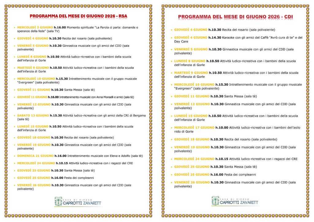 Cosa facciamo a Giugno 2026